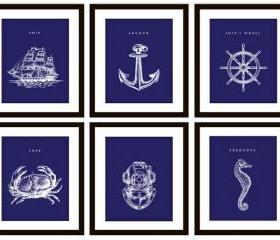 6 Blue Nautical Bedroom or Bathroom Art Prints, ANY color