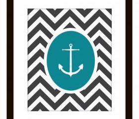 Nautical Chevron Anchor Printable Home Decor Art Print