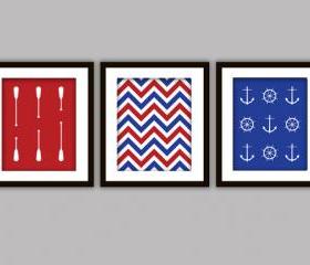 3 Naval Nautical Bathroom Art & Chevron Designs (Anchor, Paddle, Ship's Wheel)
