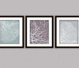 Bathroom Coral Art Prints, Set of 3 in ANY colour(s)