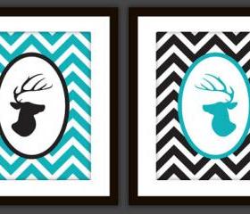 Deer and Antler Head Art Prints (Set of 2) in ANY colors